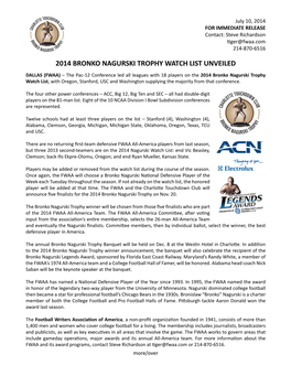 2014 Bronko Nagurski Trophy Watch List Unveiled