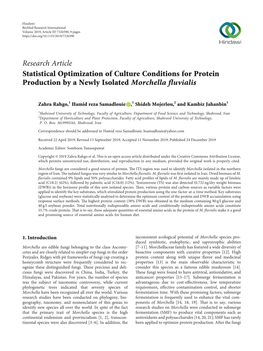 Statistical Optimization of Culture Conditions for Protein Production by a Newly Isolated Morchella Fluvialis