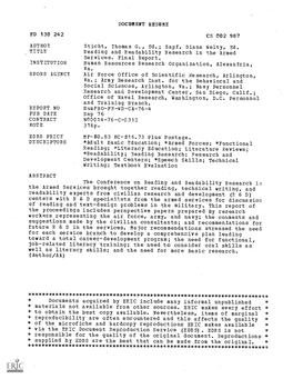 Reading and Readability Research in the Armed Services. Final Report. INSTITUTION Human Resources Research Organization, Alexandria, Va