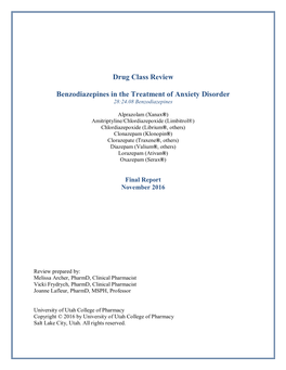 Drug Class Review Benzodiazepines in the Treatment of Anxiety Disorder