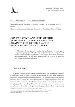 Comparative Analysis of the Efficiency of Julia Language Against the Other Classic Programming Languages