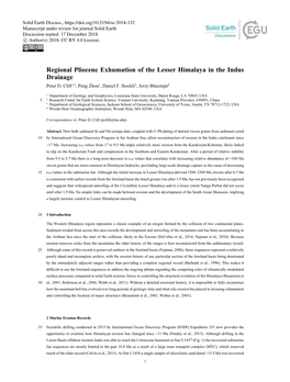 Regional Pliocene Exhumation of the Lesser Himalaya in the Indus Drainage Peter D
