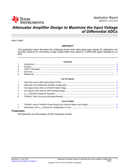 Attenuator Amplifier Design to Maximize the Input Voltage of Differential Adcs