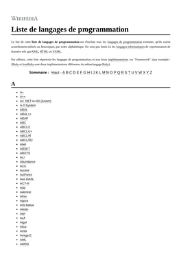 Liste De Langages De Programmation