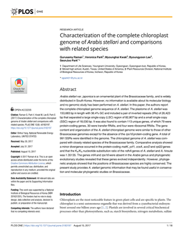 Characterization of the Complete Chloroplast Genome of Arabis Stellari and Comparisons with Related Species