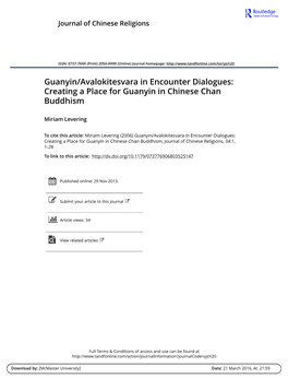 Guanyin/Avalokitesvara in Encounter Dialogues: Creating a Place for Guanyin in Chinese Chan Buddhism