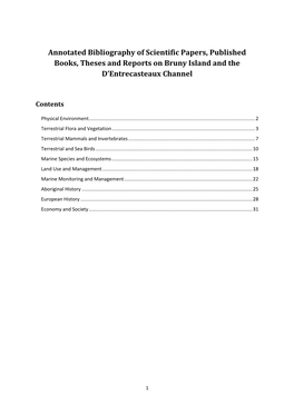 Annotated Bibliography of Scientific Papers, Published Books, Theses and Reports on Bruny Island and the D’Entrecasteaux Channel