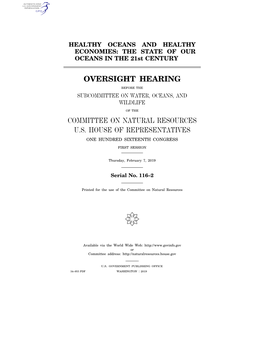 Oversight Hearing Committee on Natural Resources U.S. House of Representatives