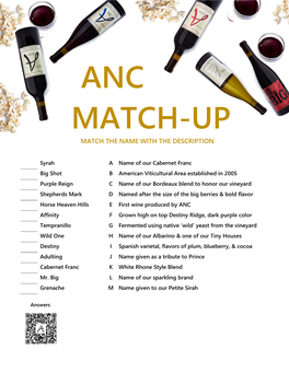 Anc Match-Up Match the Name with the Description