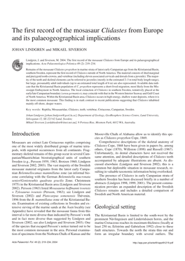 The First Record of the Mosasaur Clidastes from Europe and Its Palaeogeographical Implications