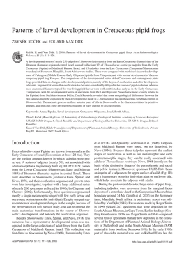 Patterns of Larval Development in Cretaceous Pipid Frogs