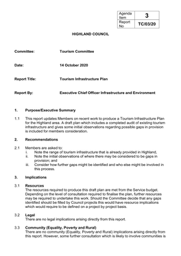 Item 3 Tourism Infrastructure Plan