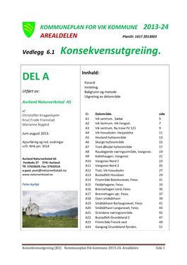 Vedlegg 6.1 Konsekvensutgreiing. DEL A