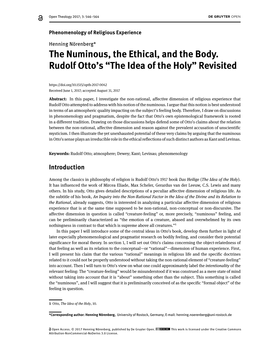The Numinous, the Ethical, and the Body. Rudolf Otto's