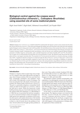 Biological Control Against the Cowpea Weevil (Callosobruchus Chinensis L., Coleoptera: Bruchidae) Using Essential Oils of Some Medicinal Plants