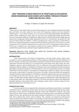 Heat Transfer Characteristics of Propylene Glycol/Water Based Magnesium Oxide Nanofluid Flowing Through Straight Tubes and Helical Coils