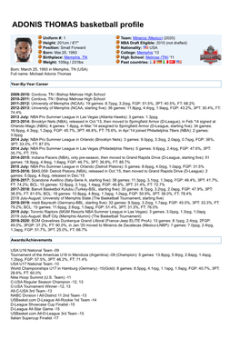 ADONIS THOMAS Basketball Profile