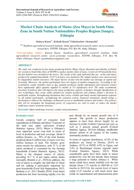 Market Chain Analysis of Maize (Zea Mays) in South Omo Zone in South Nation Nationalities Peoples Region (Snnpr), Ethiopia