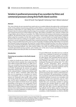 Variation in Postharvest Processing of Sea Cucumbers by Fishers and Commercial Processors Among Three Pacific Island Countries Steven W