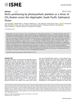 Niche Partitioning by Photosynthetic Plankton As a Driver of CO2-Fixation