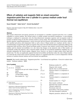 Effects of Radiation and Magnetic Field on Mixed Convection Stagnation-Point Flow Over a Cylinder in a Porous Medium Under Local Thermal Non-Equilibrium