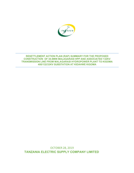 October 28, 2019 Tanzania Electric Supply Company Limited Project Title: Malagarasi 45Mw Hydro Power Project