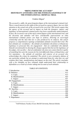 “Bring Forth the Accused!” Defendant Attitudes and the Intimate Legitimacy of the International Criminal Trial