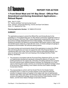 REPORT for ACTION 1 Front Street West and 141 Bay Street - Official Plan Amendment and Zoning Amendment Applications – Refusal Report