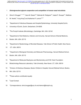 1 Dolosigranulum Pigrum Cooperation and Competition in Human Nasal Microbiota