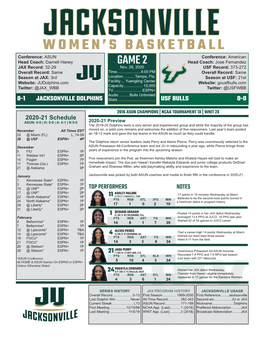 Women's Basketball Page 1/9 Individual Game-By-Game TOP PERFORMANCES As of Nov 25, 2020 1 All Games POINTS GAME-BY-GAME STATISTICS Season