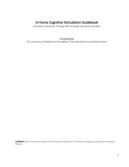 In‐Home Cognitive Stimulation Guidebook Activities to Stimulate Thinking Skills of People with Brain Disorders