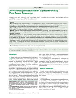 Genetic Investigation of an Iranian Supercentenarian by Whole Exome Sequencing