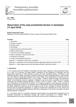 Observation of the Early Presidential Election in Azerbaijan (11 April 2018)