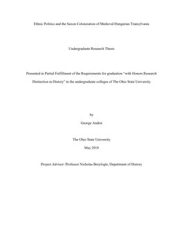 Ethnic Politics and the Saxon Colonization of Medieval Hungarian Transylvania