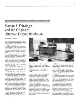 Nathan P. Feinsinger and the Rigins of Alternate Dispute Resolution