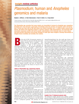 Plasmodium, Human and Anopheles Genomics and Malaria