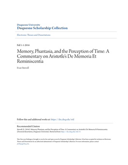 Memory, Phantasia, and the Perception of Time: a Commentary on Aristotle's De Memoria Et Reminiscentia