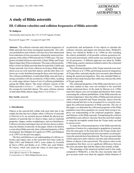 ASTRONOMY and ASTROPHYSICS a Study of Hilda Asteroids III