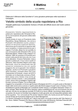 Velotto Simbolo Della Scuola Napoletana a Rio Il Mattino