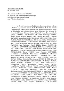 Décision N° 2010-602 DC Du 18 Février 2010