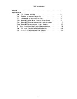 Table of Contents Agenda 2 Agenda Items 5A. City Council Minutes 8 5B