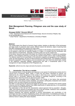 Risk Management Planning. Phlegrean Area and the Case Study of Bacoli