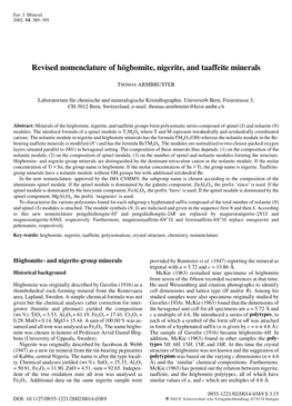 Revised Nomenclature of Högbomite, Nigerite, and Taaffeite Minerals