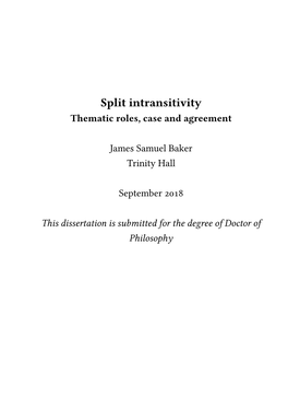 Split Intransitivity Thematic Roles, Case and Agreement