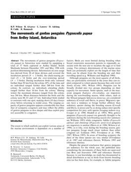 The Movements of Gentoo Penguins Pygoscelis Papua from Ardley Island, Antarctica