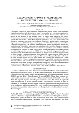 And Off-Stream Uses of Water in the Hawaiian Islands