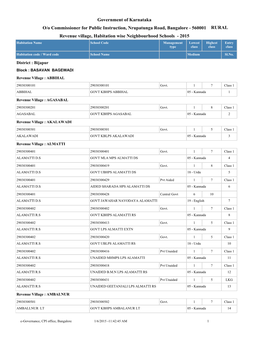 Government of Karnataka Revenue Village, Habitation Wise