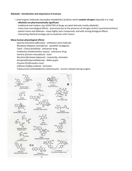 Alkaloids -‐ Introduction and Importance to Humans