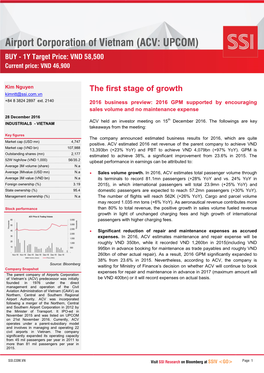 Airport Corporation of Vietnam (ACV: UPCOM) BUY - 1Y Target Price: VND 58,500 Current Price: VND 46,900