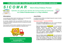 CALENDRIER DE COLLECTE 2018 (De Septembre À Décembre)